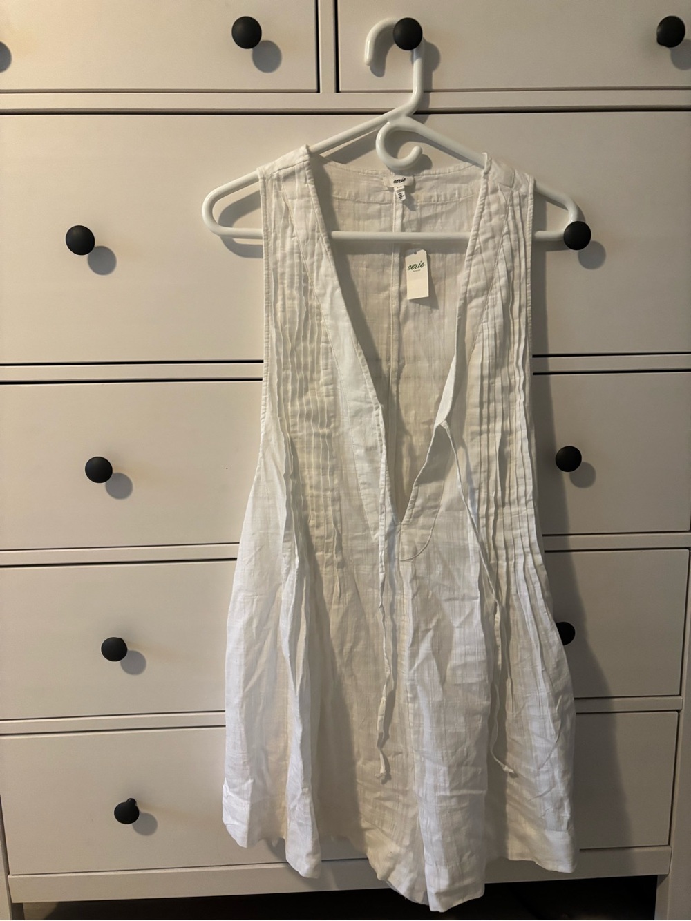 aerie White Sleeveless V-Neck Cotton Romper Cover-Up